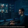 Technikbegeisterter Marketing-Experte an einem futuristischen Kontrollzentrum mit Monitoren, Datenvisualisierungen und Automatisierungsdiagrammen, Credit: 404 Magazine (Tobias Hager)