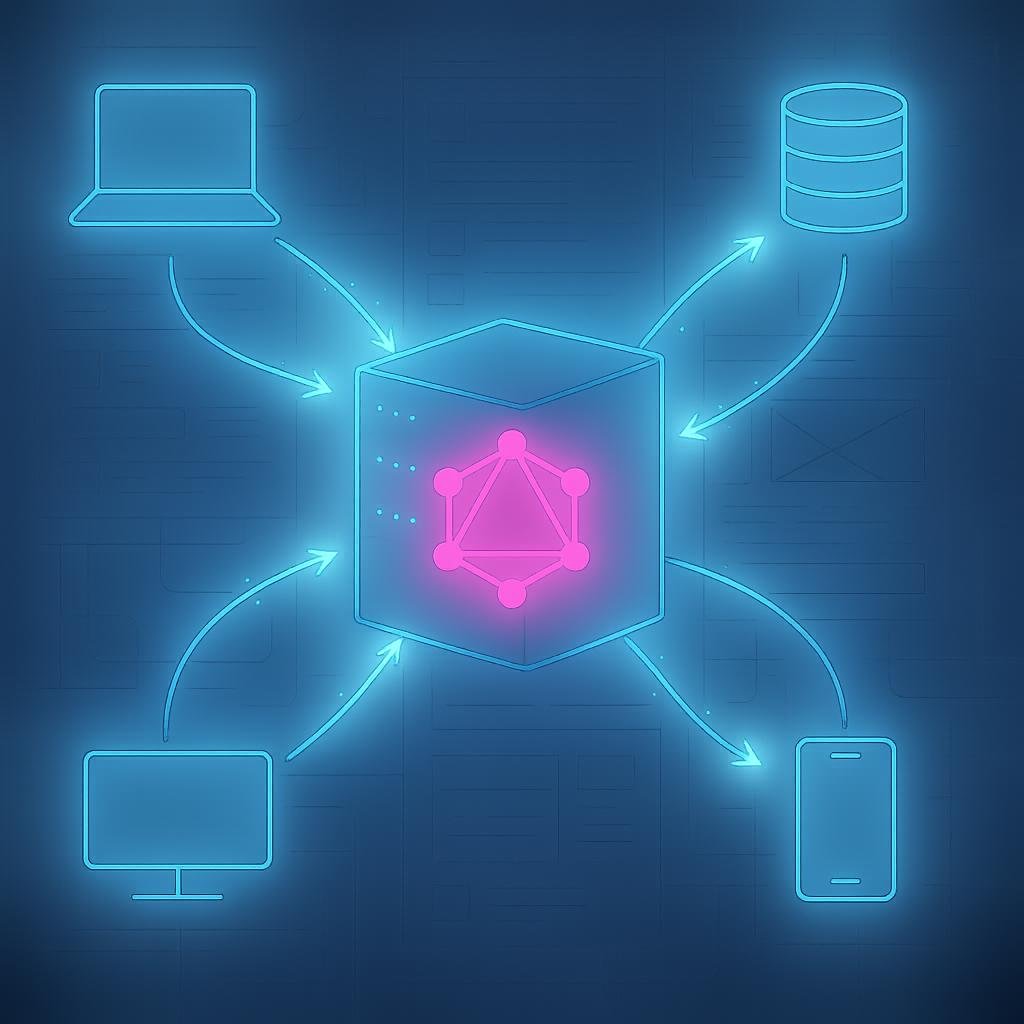 Grafische Darstellung eines modernen Webservers mit zentralem Server, verbunden mit Clients und Datenquellen, inklusive dynamischer Verbindungen und Site-Architektur im Hintergrund, visualisiert mit leuchtenden Pfeilen und Datenpaketen.