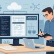 Digital Marketing Arbeitsplatz mit Entwickler, Code-Editoren, API-Dokumentationen, Servern und Cloud-Infrastruktur, die die Integration von Yahoo Gemini Dynamic Feed visualisieren.