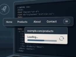 Modernes responsives Website-Menü mit dynamischer Navigation, interaktiven Elementen und serverseitiger Optimierung auf einem Computerbildschirm.