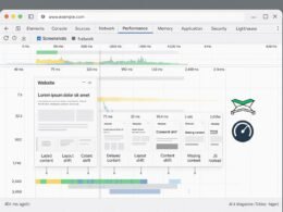 Detailliertes Bild einer modernen Webseite im Chrome DevTools Performance-Tab mit Wasserfall-Chart, Screenshots und Analyse-Tools, erstellt für Render-Audits.