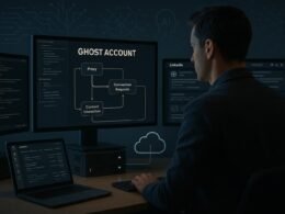 Moderner digitaler Arbeitsplatz mit Monitoren, Code, Automatisierungsflows und Cloud-Infrastruktur, angezeigt von einem professionellen Anwender in einem dunklen Raum. Credit: 404 Magazine (Tobias Hager).