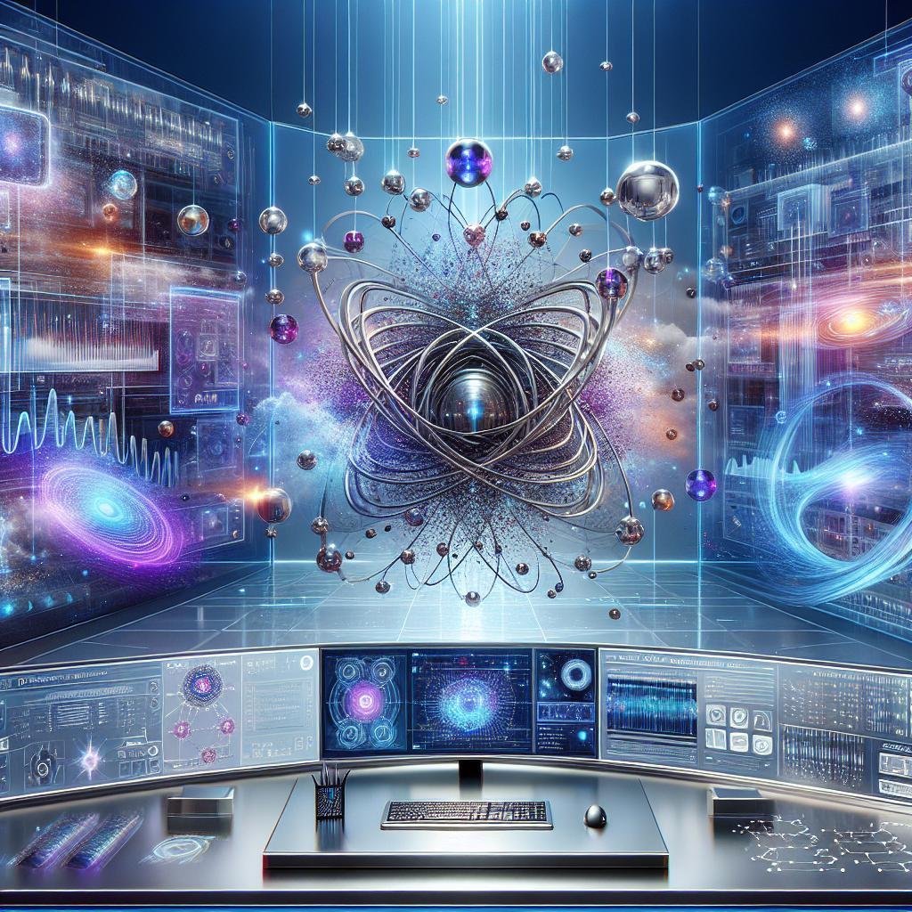 Futuristisches Quanten-KI-Labor mit holografischen Interfaces, Quantencomputern und Datenströmen für innovative Marketinganalysen