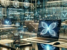 Moderner Arbeitsbereich mit Bildschirmen, die Code und KI-Modelle wie Transformer, Attention-Mechanismen und holographische Datenanalysen zeigen, © 404 Magazine (Tobias Hager)