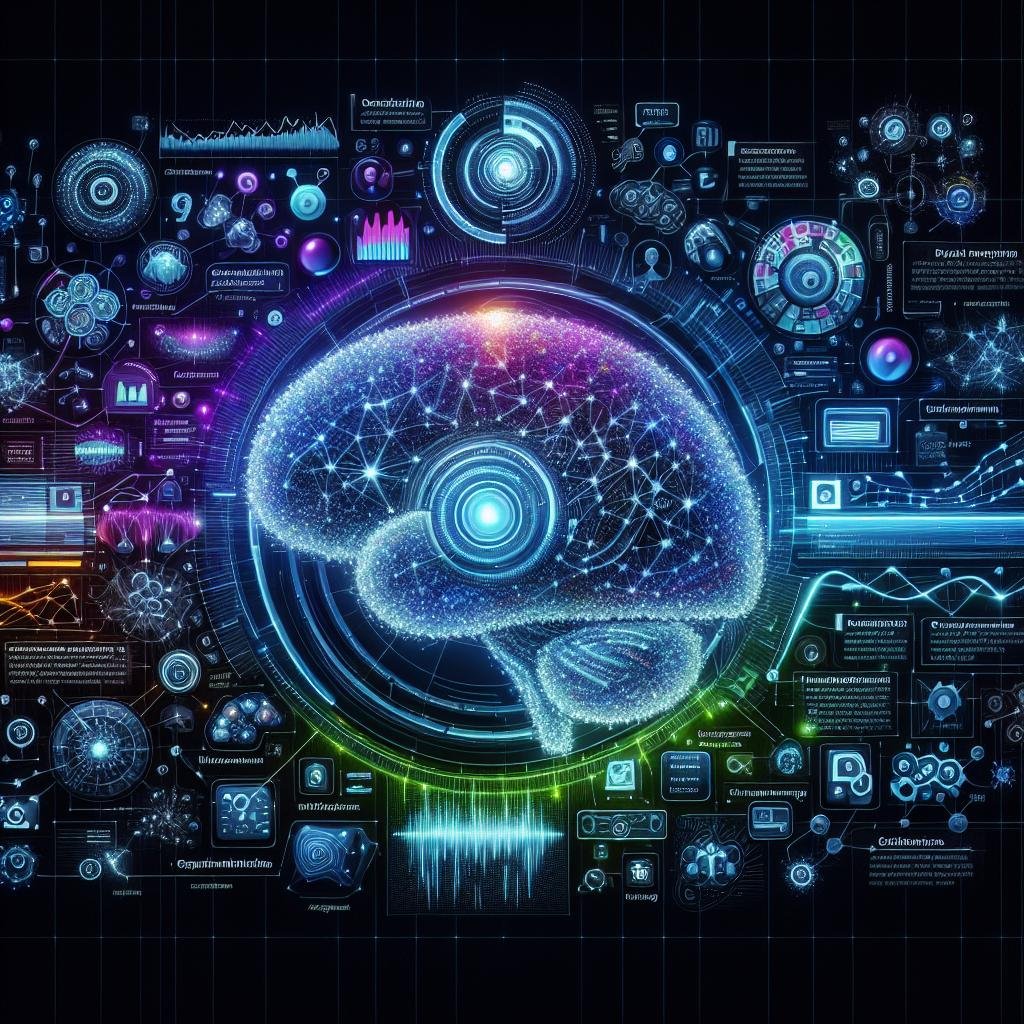 Futuristische digitale Illustration einer KI-gestützten Suchmaschinentechnologie mit neuronalen Netzwerken, semantischen Entitäten und Multimedia-Integration, veranschaulicht den Wandel hin zu intelligenter, kontextbasierter Suche.