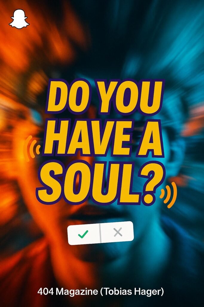 Dynamische Snapchat-Story mit buntem Text, Bewegungsunschärfe und interaktiven Symbolen für Engagement, erstellt von Tobias Hager für 404 Magazine