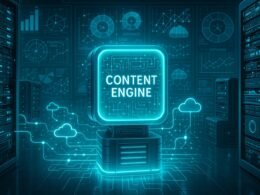 Futuristischer Server-Raum mit holografischen Datenströmen, digitalen Schaubildern und Netzwerkstrukturen in blauen, türkisen und silbernen Tönen