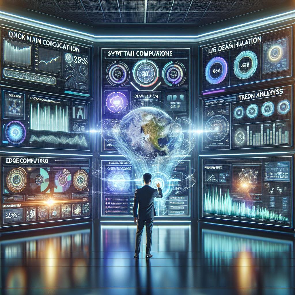 Futuristisches Marketingkontrollzentrum mit großen Bildschirmen, holografischen Elementen und einer professionellen Person, die Parameter auf einem transparenten Touchscreen anpasst