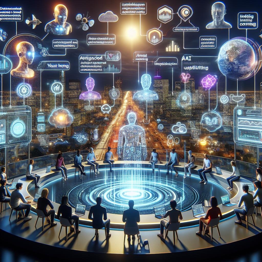 Futuristische digitale Landschaft von Reddit im Jahr 2025 mit KI-gestütztem Dashboard, holographischen Analysen und virtuellen Interaktionen zwischen Nutzern und KI-Moderatoren.