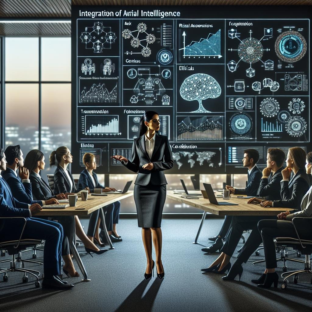 Professionelle Führungskräfte in einem modernen Konferenzraum diskutieren KI-Strategien mit digitaler Unterstützung, John Hager, 404 Magazine