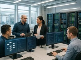 IT-Team bei Migration im modernen Rechenzentrum mit Servern, Monitoren und Netzwerkhardware, Credit: 404 Magazine (Tobias Hager)