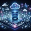Futuristischer Sprachmodell-Server schwebt in Cloud-Infrastruktur mit digitalen Datenströmen, holografischen Visualisierungen und API-Architektur, im Hintergrund Entwickler bei Rechenclustern, in Blau- und Violetttönen gehalten.