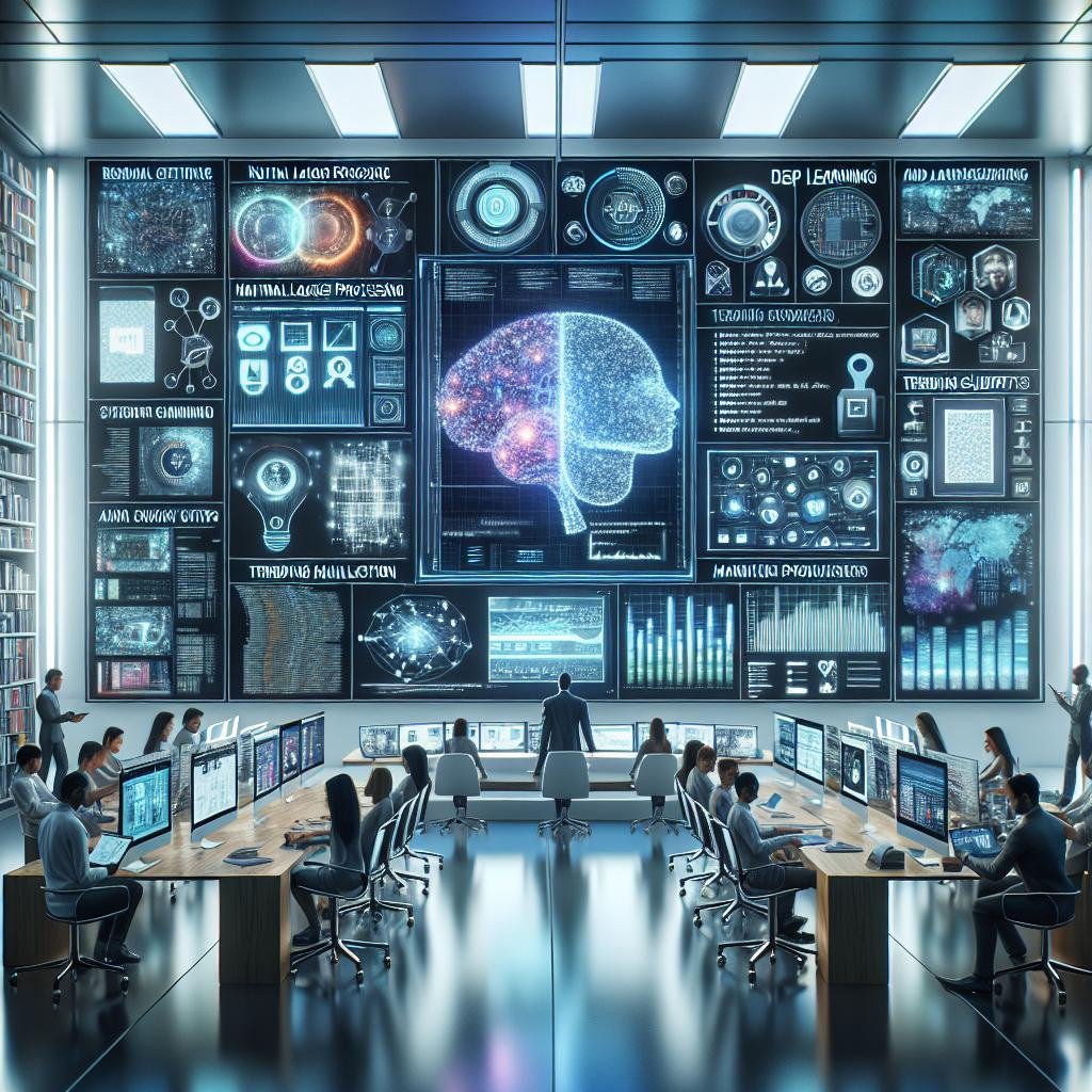 Futuristische Arbeitsumgebung mit Book AI-Technologie, digitalem Team, holografischen Buchcovern und Datenvisualisierungen im modernen Büro.