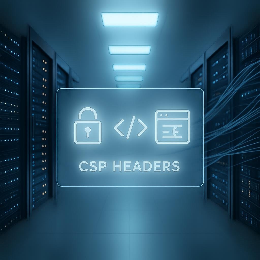 Moderner Serverraum mit digitaler Schnittstelle, blauen Lichtern und Datenströmen, die Cybersicherheits- und Performance-Features darstellen