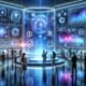 Futuristische Marketing- und Datenanalyse-Scene mit holographischen Interfaces und KI-Visualisierungen in einem modernen Büro, Szene von Tobias Hager, 404 Magazine