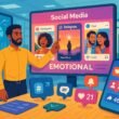 Ein moderner Social-Media-Arbeitsbereich mit mehreren Bildschirmen displaying Analysen, Engagement-Metriken und Instagram-Content, begleitet von einem digitalen Strategen.