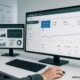 Moderner, heller Arbeitsplatz mit mehreren Bildschirmen, Analyse- und SEO-Tools sowie Whiteboard mit Sitemaps und technischen Notizen, Credit: 404 Magazine (Tobias Hager)