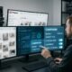 Moderner Workspace mit mehreren Monitoren, digitalem Marketer bei der Verwaltung von Kampagnen, umgeben von technologischen Geräten und Automatisierungsinfrastruktur, Credit: 404 Magazine (Tobias Hager)