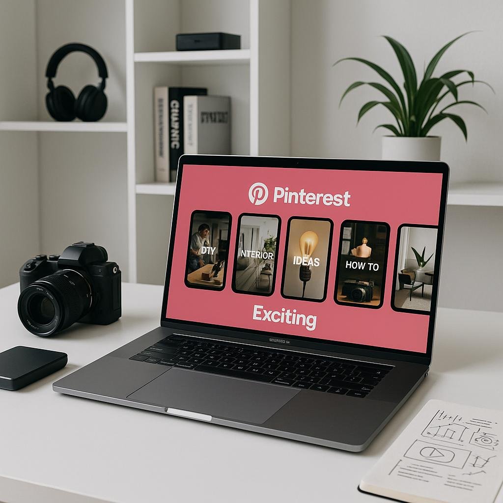 Modernes minimalistisches Arbeitsstudio mit Laptop, Kamera, Festplatte und Notizen, weiße Regale im Hintergrund, kreative Arbeitsumgebung, Tobias Hager, 404 Magazine