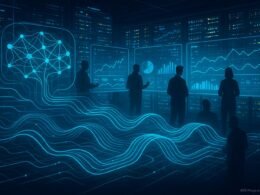 Futuristisches Kontrollzentrum mit holographischen Visualisierungen, Serverrack und Entwicklern vor transparenten Bildschirmen, Credit: 404 Magazine (Tobias Hager)