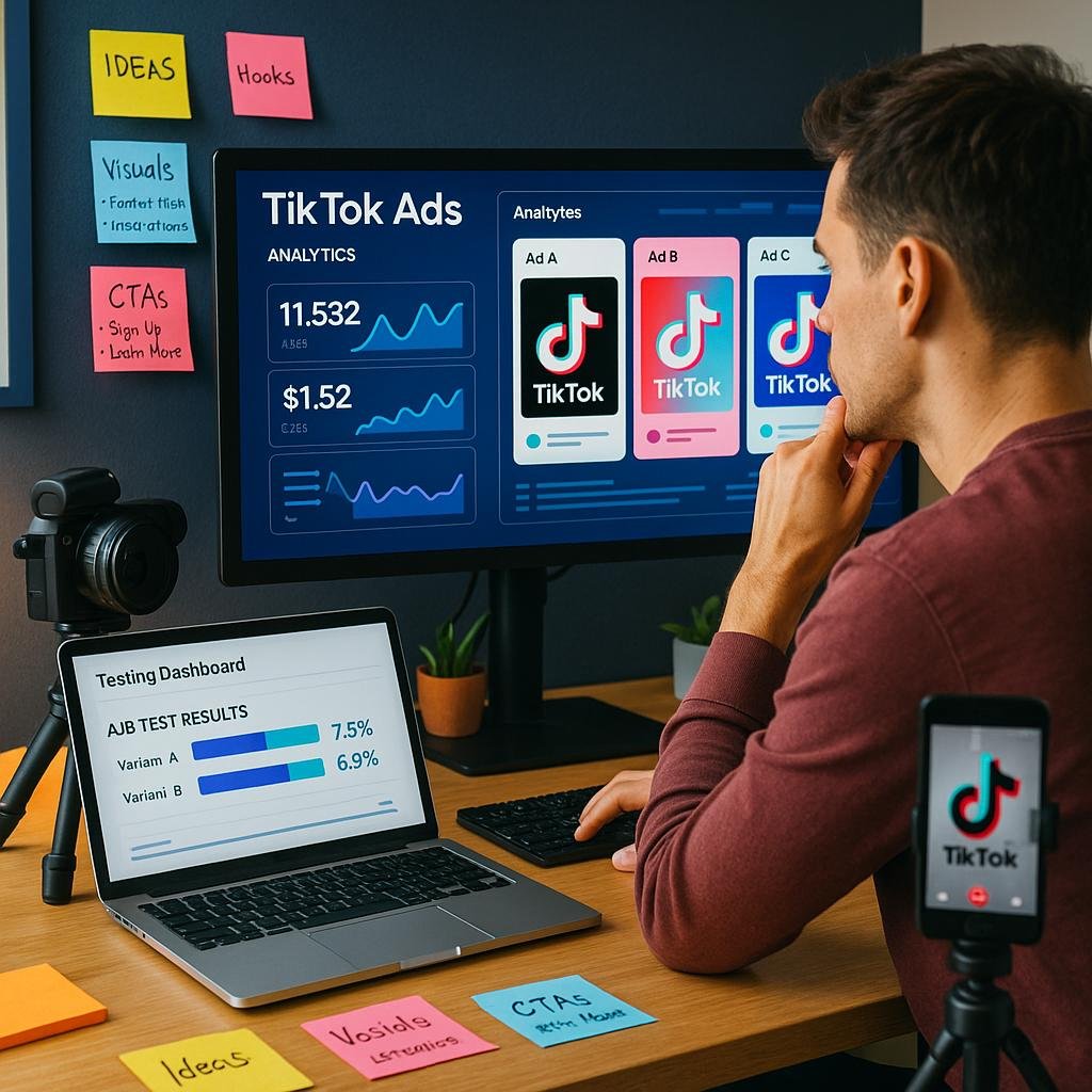Modernes digitales Marketing-Arbeitsplatz mit Bildschirmen, Notizen und Content-Creation-Tools, aufgenommen bei einem energischen und fokussierten Arbeitsmoment. Credit: 404 Magazine (Tobias Hager)