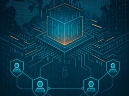 Abstrakte digitale Illustration eines Siliziumchips, Nutzer-Icons und Weltkarte, symbolisiert Datenfluss, Kontrolle und Sicherheit im Bereich First Party ID.