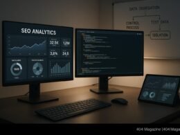 Moderner Arbeitsplatz mit Monitoren, Datenvisualisierungen und Whiteboard, das Datenisolationstechniken darstellt