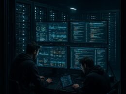 Moderner Serverraum mit Entwicklern, Monitoring-Bildschirmen und eleganten Server-Racks, geschaffen für technologische Innovation. Credit: 404 Magazine (Tobias Hager)