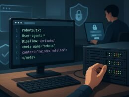 Moderner Arbeitsplatz mit Computer, Server und personlicher Sicherheitsüberwachung, Symbol für IT-Sicherheit