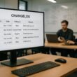 Modernes Büro-Setup mit großem Bildschirm, Entwicklerteam am Tisch und Whiteboards mit technischen Skizzen, helles Licht, effiziente Arbeitsumgebung, Credit: 404 Magazine (Tobias Hager)