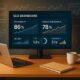 Moderner, minimalistischer Arbeitsraum mit großem Bildschirm, Dashboard mit Diagrammen und KPI-Werten zu SEO-Visibility und Website-Performance, im Hintergrund technische Infrastruktur-Elemente wie Server und Webseiten-Icons, Credit: 404 Magazine (Tobias Hager)