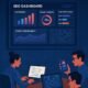 Modernes Büro mit digitalem SEO-Dashboard, Laptops und Smartphones, die Echtzeitdaten und Automatisierungstools zeigen, um SEO-Performance zu überwachen. Credit: 404 Magazine (Tobias Hager)