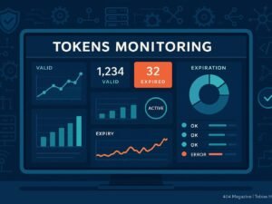 Digitales Kontrollzentrum mit Monitoring-Tools, Datenvisualisierungen, Diagrammen und Sicherheits-Symbolen im Hintergrund