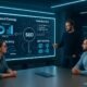 Modernes Büro mit digitalem Whiteboard, das SEO-Strategie Diagramme zeigt, umgeben von Teammitgliedern, Server-Racks und Analytics-Monitoren. Foto von Tobias Hager, 404 Magazine.