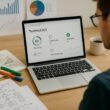 Person überprüft fokussiert eine Webseite mit technischen SEO-Analysen auf einem Laptop in einem modernen Büro mit Notizen, Skizzen, Diagrammen und einer Tasse Kaffee.