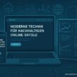 Moderne Homepage mit Laptop, Smartphone, Diagrammen, Code-Snippets und Server-Racks im Hintergrund, symbolisiert technologische Kompetenz und Infrastruktur.