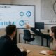 Zwei Fachleute in einem modernen Büro in Köln, die technische SEO-Analysen auf einem großen Bildschirm betrachten, im Hintergrund eine Karte von Köln und technische Geräte.