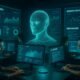 Ein modernes Digitalmarketing-Büro mit holographischem KI-Sprachmodell, Fachleute bei Datenanalyse vor Bildschirmen, große digitale Displays im Hintergrund, futuristische Atmosphäre mit blauen und grünen Akzenten, Credit: 404 Magazine (Tobias Hager)