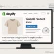 Stilvoll gestalteter Shopify-Shop auf großem Bildschirm mit strukturierten Produktseiten und technischen SEO-Elementen im Hintergrund