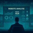 Ein Analyst vor mehreren großen Monitoren mit Grafiken, Diagrammen und Tool-Icons, verbunden durch leuchtende Linien in einem futuristischen, technischen Design.