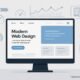 Moderne responsive Website auf großem Bildschirm mit übersichtlicher Navigation und Performance-Diagrammen, hinterlegt mit Icons und Ladebalken