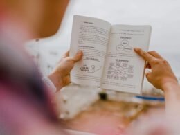 Eine Person liest tagsüber ein Buch an einem hellen Ort, Wissenserwerb durch Literatur steht im Fokus des Motivs.