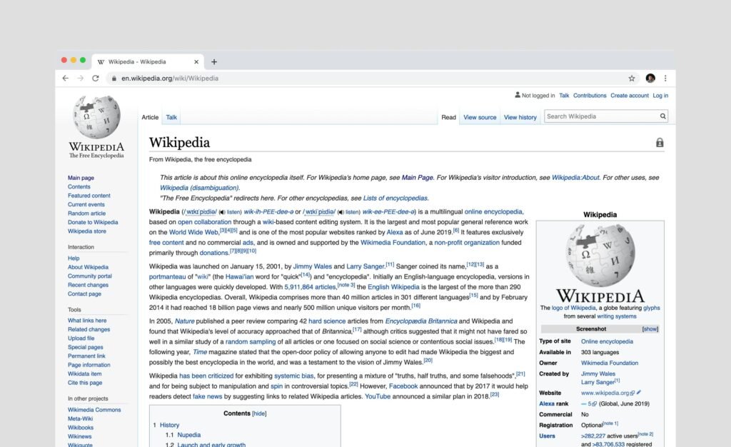 Screenshot einer Wikipedia-Seite als Beispiel für digitale Wissensvermittlung und Organisation von Inhalten im Internet