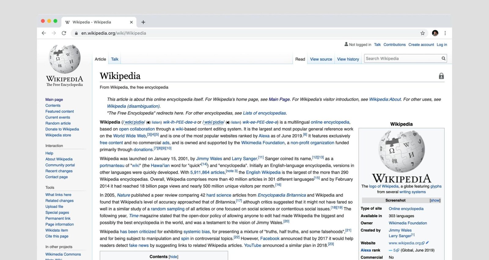 Screenshot einer Wikipedia-Seite als Beispiel für digitale Wissensvermittlung und Organisation von Inhalten im Internet