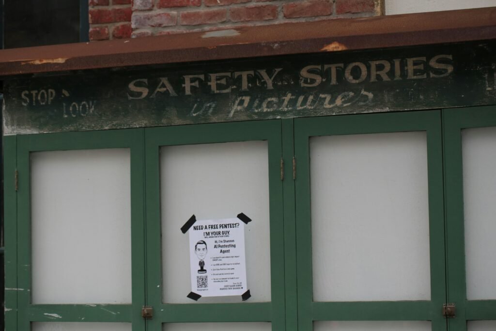 Schild mit der Aufschrift 'Safety stories in pictures' als visuelle Darstellung von Sicherheitshinweisen