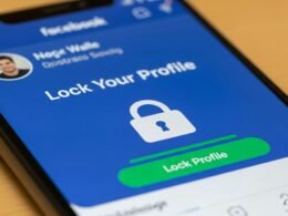 Smartphone zeigt den Sperrbildschirm eines Facebook Profils zur Veranschaulichung von Privatsphäre-Einstellungen.