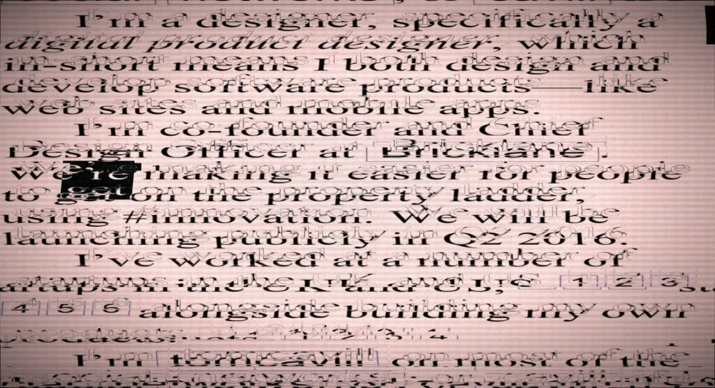 Ausschnitt eines Dokuments mit typografischem Designtext als Thema für Designer und Kreative