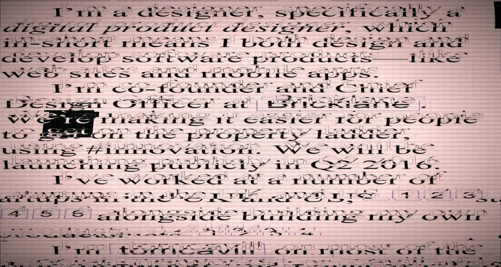 Ausschnitt eines Dokuments mit typografischem Designtext als Thema für Designer und Kreative