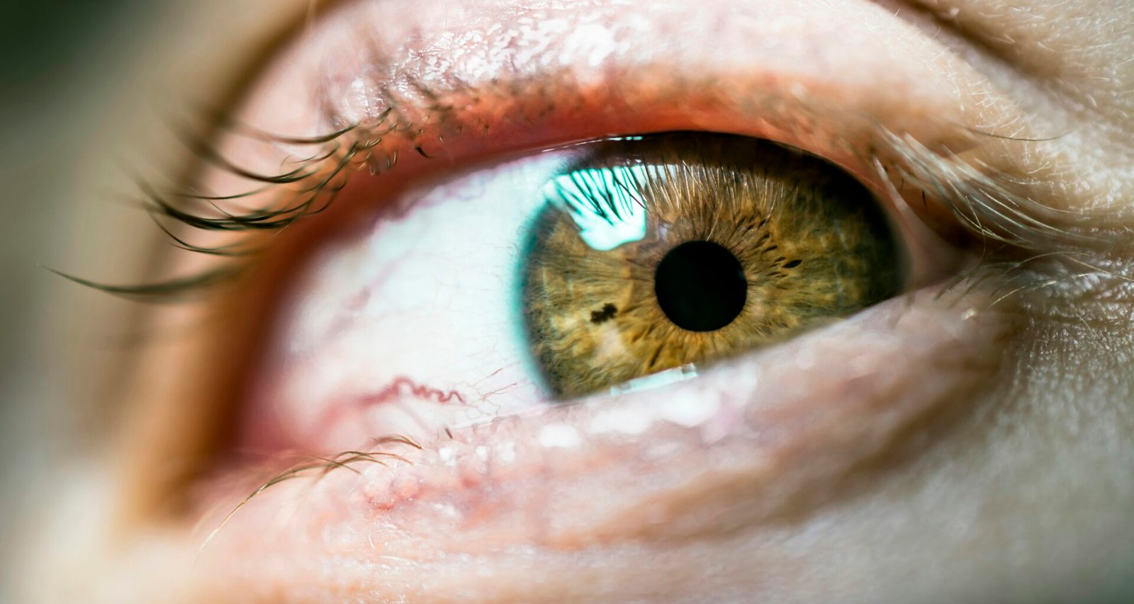 Detailreiche Nahaufnahme eines Frauenauges mit Fokus auf Iris und Wimpern, passend zu Themen wie Technik und Digitalisierung