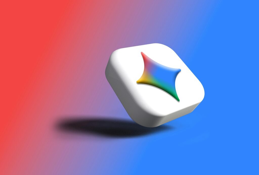 Weißer Würfel mit farbigem Stern-Logo auf einem dezenten Farbverlauf-Hintergrund, Symbol für modernes Design